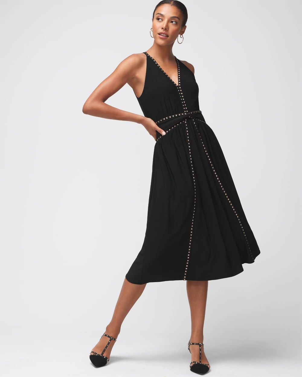 Petite Sleeveless Matte Jersey Studded Midi Dress White House